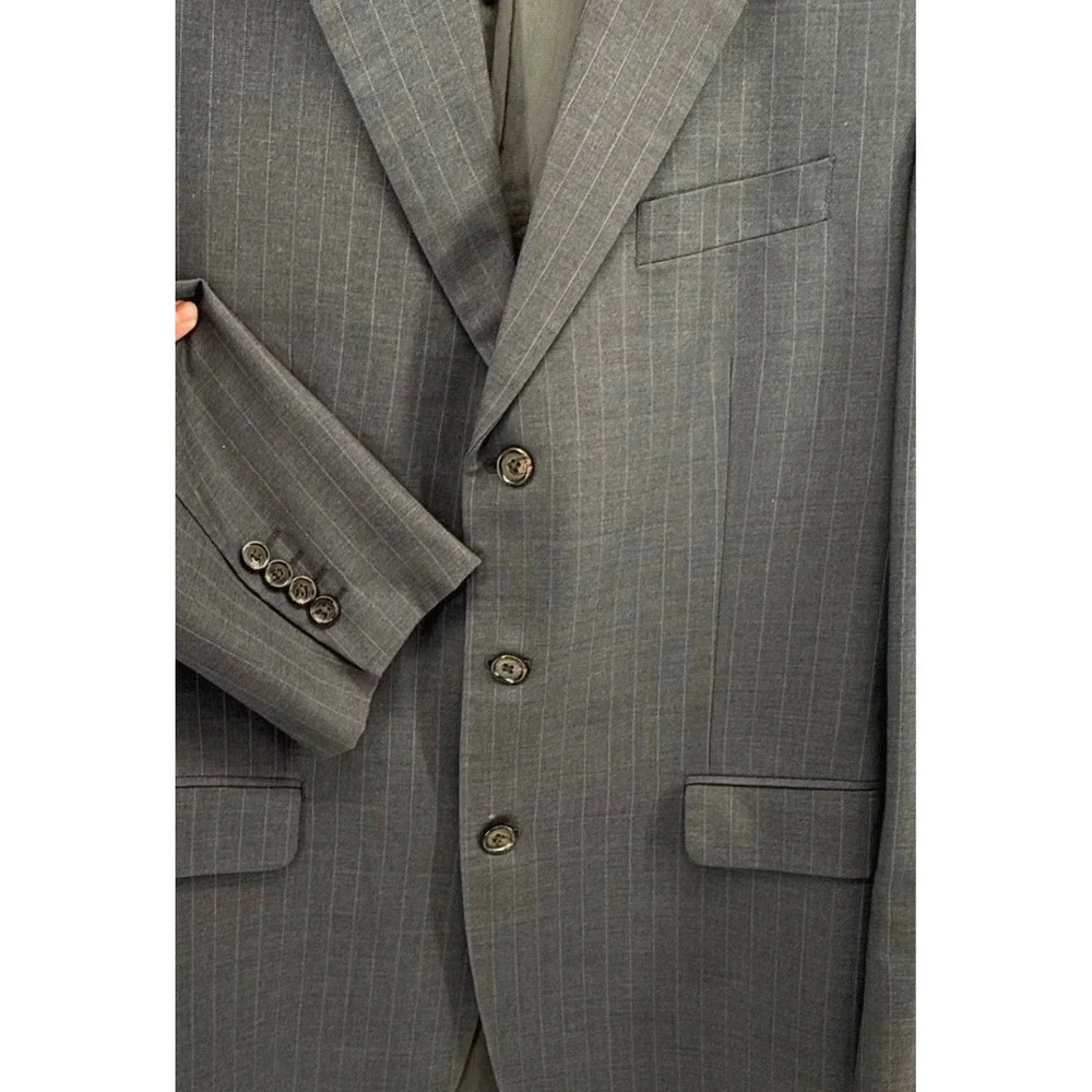 Ralph Lauren Suit Mens 43L Charcoal Gray Pinstripe 100% Wool Pants 46x30